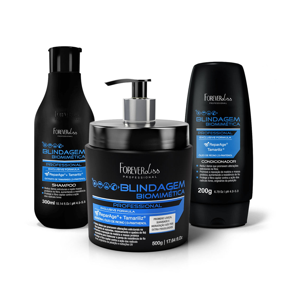 Kit Shampoo, Condicionador e Máscara Blindagem Capilar Forever Liss