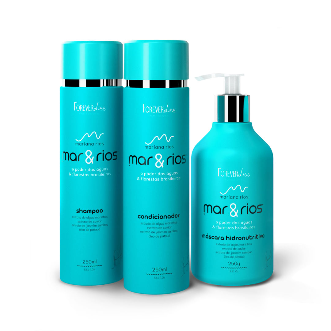 Mar-e-Rios-Forever-Liss-Shampoo-Condicionador-Mascara Mar-e-Rios-Forever-Liss-Shampoo-Condicionador-Mascara